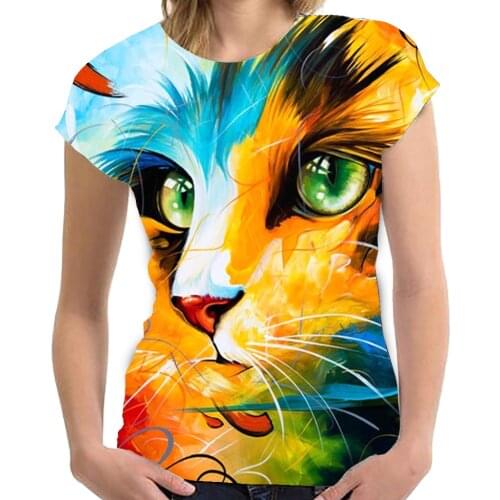 New Cartoon T-shirt Women 3D Cat Print T Shirt Short Sleeve Summer Tops Tees Womens T Shirt Childrens Clothes Size 100-6XL