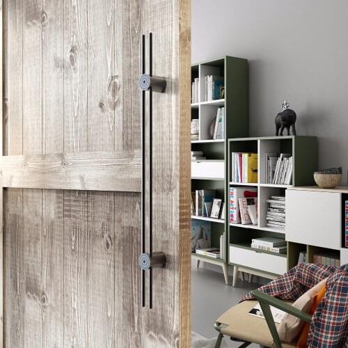 Smooth Black Stainless Steel Sliding Wood Barn Door Hardware Long Pull Handle Kit