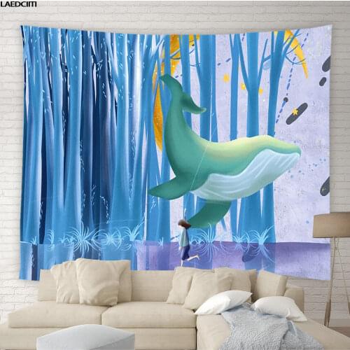 Ocean Animal Hippie Tapestry Dolphin Tropical Fish Cartoon Nautical Theme Background Wall Hanging Cloth Child Bedroom Home Decor