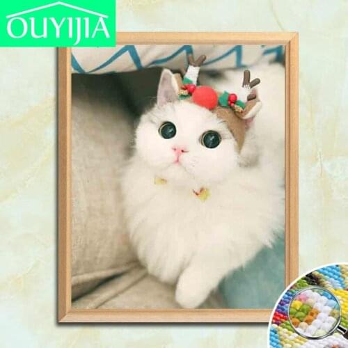 OUYIJIA Cute kitten 5D DIY Diamond Painting Full Square Diamante Cross Stitch Kit Diamond Embroidery Home Decoration Gift
