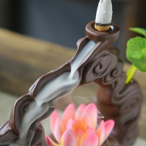 Ceramic purple clay lotus Monkey king back flow incense burner home decoration