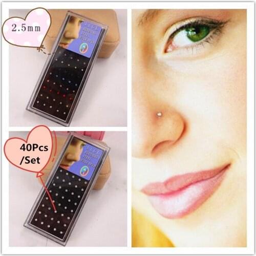 40 Pcs Cute Girls Medical Stainless Steel Crystal Nose Ring Studs Women Indian Piercing Body Stud Jewelry Wedding Party Gift