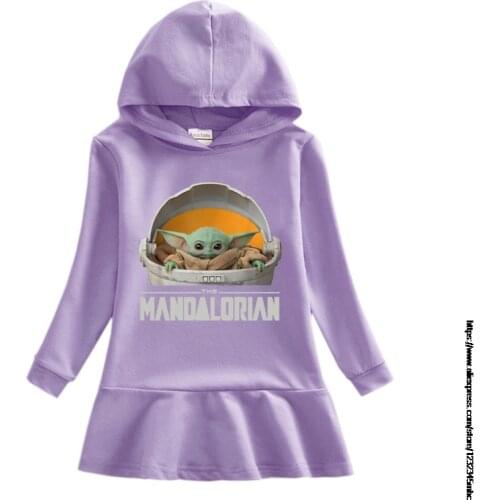 Fashion 2021 Girl Dress Mandalorian Baby Yoda Autumn Cute Girls Cotton Hooded Sweater Cartoon Baby kids Casual Hoodie Dress