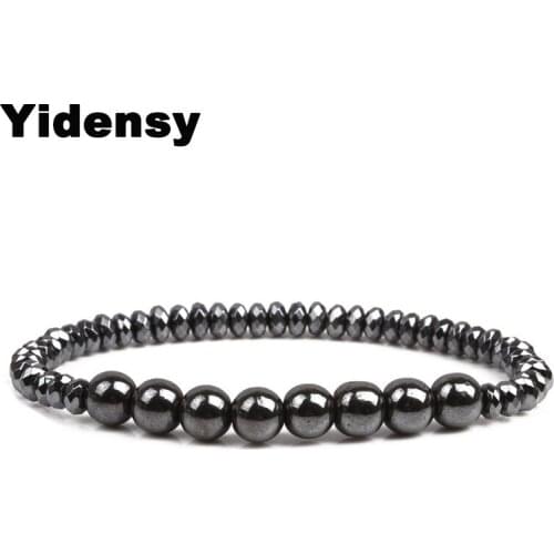 Yidensy 2018 Fashion Faceted Hematite Beads Bracelet Strand Magnetic Therapy Charms Bracelets Bangles for Women Men Jewelry Gift