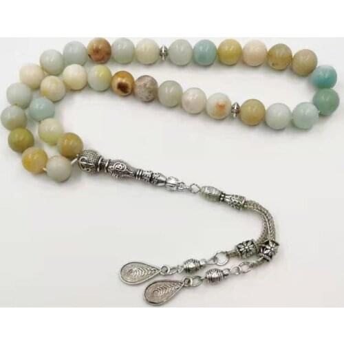 Natural Amazonite stone Tasbih Metal tassel 33 66 99 prayer beads High quality stone Rosary