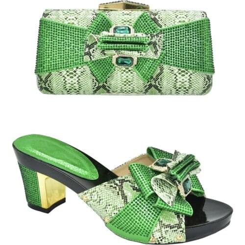 New Matching Shoes and Bag Set Decorated with Rhinestone Shoes and Bag for Party Wedding Open Toe Pumps Italian Shoes and Bag