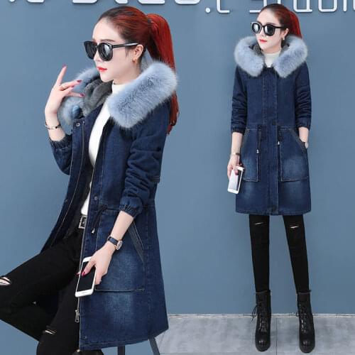 New Womens Denim Jacket Fur Parka Female 2020 Winter Jean Coat Women Jackets Black Denim Coats Woman Lambswool Outerwear H196