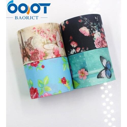 OOOT BAORJCT I-181110-239,38mm 10yards Butterfly flower Ribbons Thermal transfer Printed grosgrain,Gift wrapping DIY materials