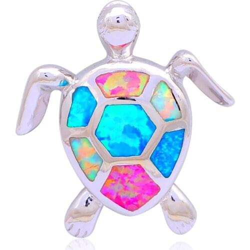 Wholesale Retail Eagle Tortoise Color Fire Opal stamp Silver Necklace Pendants Fashion jewelry OP466A