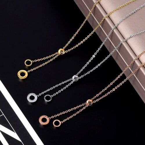 Luxury Brand Roman Numerals Pendant Necklace Stainless Steel Round Charms Chain Necklace for Women Jewelry Birthday Gifts