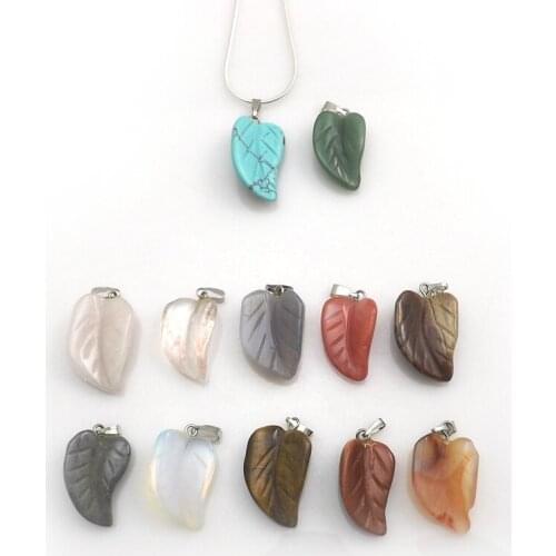 Mixed Lot Natural Stone Leaf Shape Pendant Silver Color Necklaces For Gift 12pcs/lot