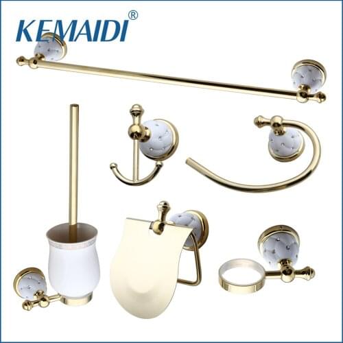 KEMAIDI Golden Plated Bathroom Shelf Paper Holder Coat Hook Towel Rack Bath Hardware Set Accessories & Diamond Bath Hardware Set