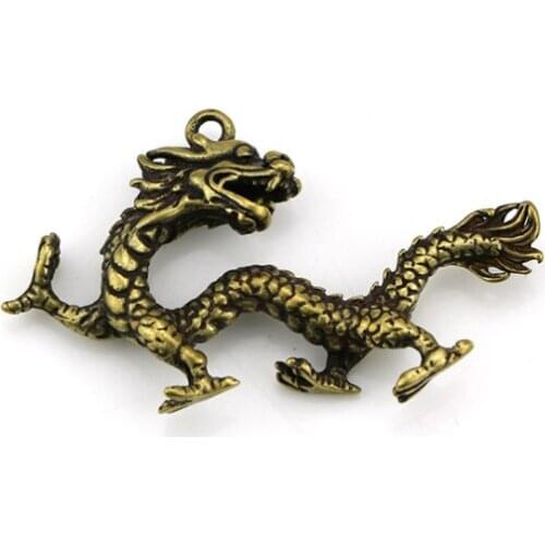 Retro Brass dragon Pendant Keychain ring Pendant ornament Miniature Fitting Key chain Pendant decoration Accessories p5220