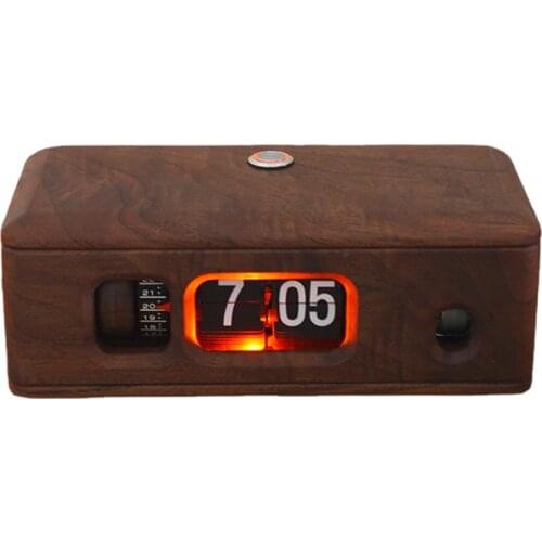 Luxury Mechanical Flip Alarm Clock Retro DIY Crative Black Walnut Wood Desktop Table Clock Watches Bedside Desk Clock Gift Ideas