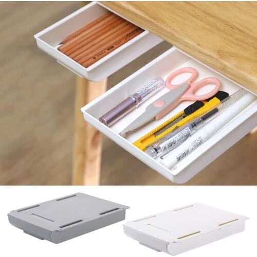 Self Stick Pencil Tray Desk Table Storage Drawer Organizer Box Under Desk Stand Self-adhesive under-drawer storage box