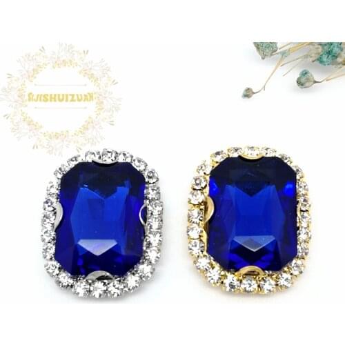 Sapphire blue Rectangle Glass Crystal sew on rhinestones with Crystal buckle Diy wedding dress Mobile Accessories Free shipping