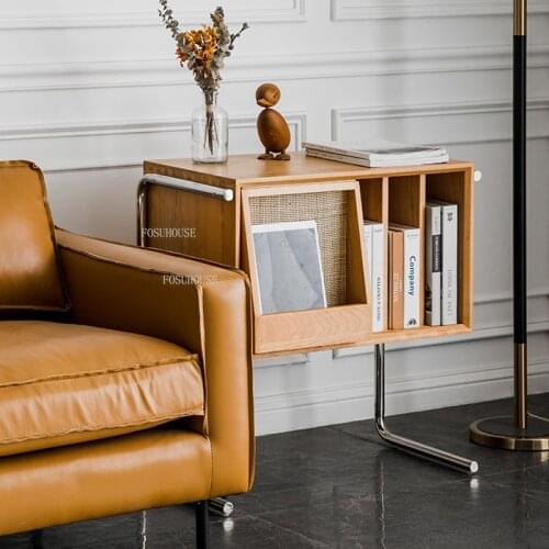 Nordic Retro Living Room Cabinets Cherry Wood Home Furniture Storage Cabinet Sofa Side Cabinet Magazine Cabinet Bookcase