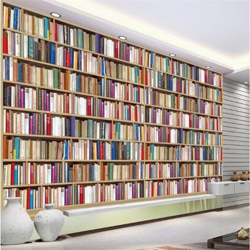 Custom Modern Bookshelf Wall Paper Bookcase 3D Photo Wallpapers for Living Room Bedroom Decor Mural Wallpaper Papel De Parede 3d
