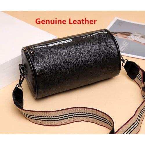 2021 New Fashion Barrel-shaped womens bags Genuine leather Shoulder bags Brand Luxury lady handbags women Cowhide Messenger Bag