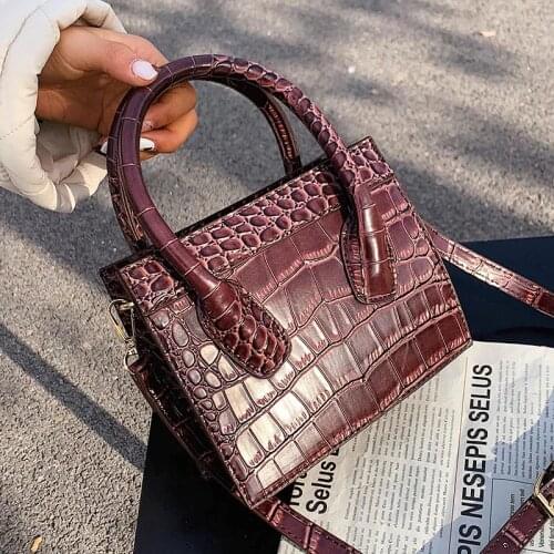 Crocodile Pattern Mini Black Tote Bag 2021 Fashion New Quality PU Leather Womens Designer Handbag Casual Shoulder Messenger Bag
