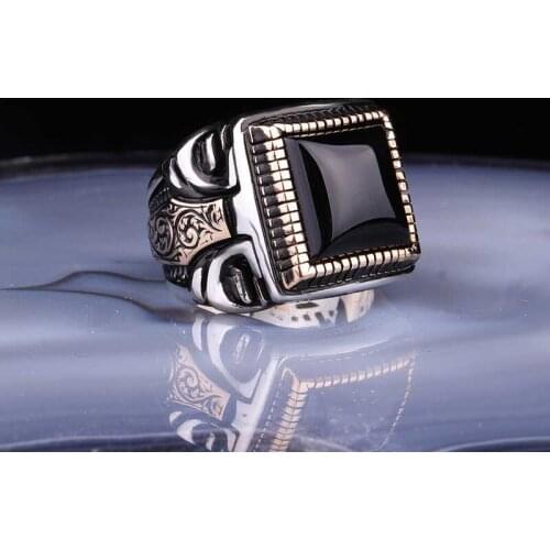 Tevuli 925 Sterling Silver Square Onix Stone Men 'S Ring