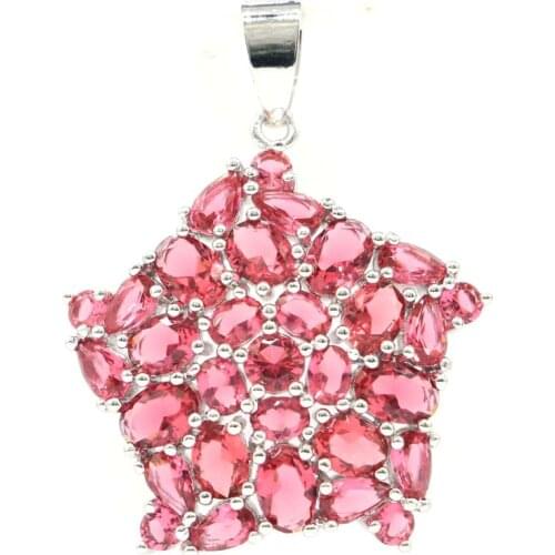 32x20mm Gorgeous Created Pink Tourmaline Womans Party Silver Pendant
