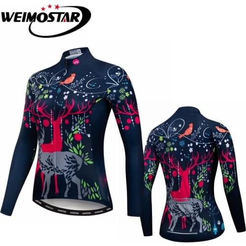 Women Cycling Jersey Long Sleeve Autumn Women MTB Bike Clothes Wear Cycling Bicycle Clothing Ropa Ciclismo Anti-UV Blue elk