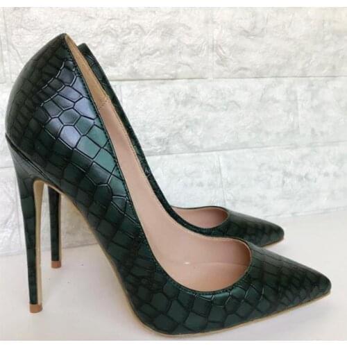 Green High Heels Female 2021 New Stiletto Stone Pattern Pointed Toe 12cm Sexy Thin Heel Single Shoes Women Pumps Chaussure Femme