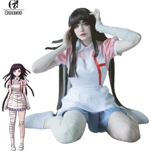 ROLECOS Anime Dangan Ronpa 2 Cosplay Costume Mikan Tsumiki Cosplay Costume Women Dress Danganronpa Shirt Skirt Apron Bandage