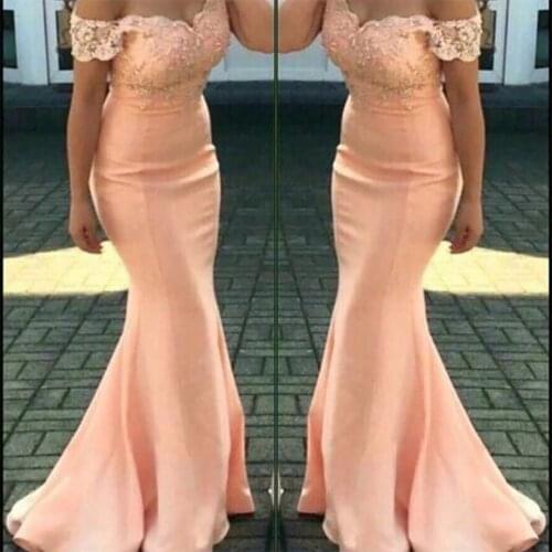 Custom Plus Size Sweetheart Off-Shoulder Applique Elastic Satin Woman Lady Mermaid Sleeveless Formal Gown Bridesmaid Dresses