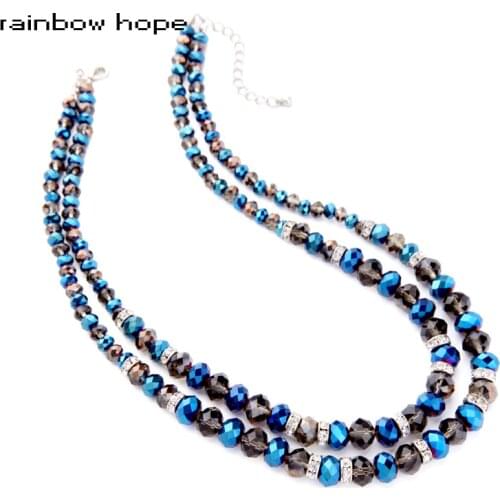 Handmade glass Beads Double-deck Statement Necklace Fashion Jewelry for women Bohemia style long classic strand necklaces