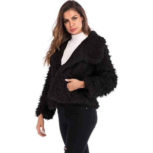 Winter 2020 New Womens Slim Fitting Wool Coat Autumn Long Sleeve Lapel Thickened Coat Grey Cardigan Black Basic Jacket Top