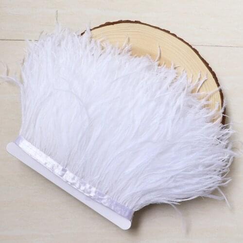 1 Meter Fluffy White Ostrich feather Trim Ribbon Height 6-22CM Wedding Dress Sewing Crafts Plumes Decoration High Quality