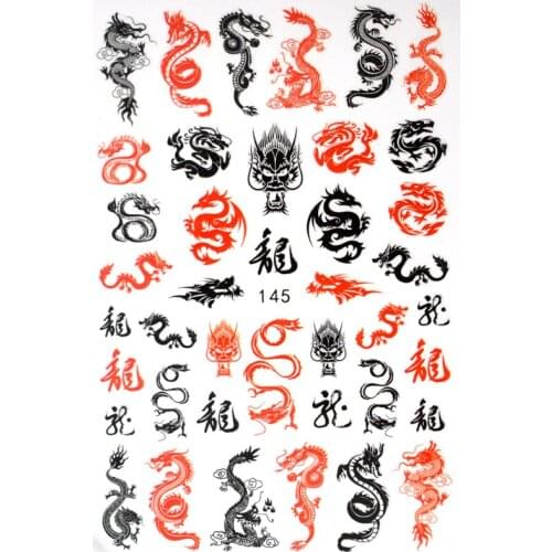 10PCS Chinese Dragon Element Flower Nail Slider Snake Antique Girl Nail Sticker Skull Butterfly 3D Art Deco Applique