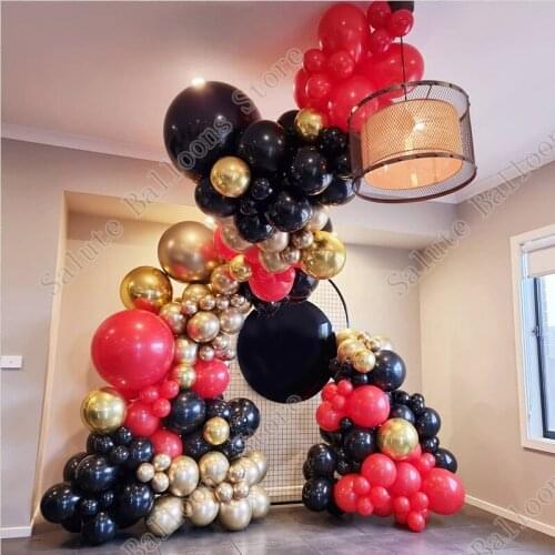 164pcs Graduation Wedding Birthday Party Engagement Baby Shower DecorationMatte Black Red Balloons Garland Red Gold Balloon Arch