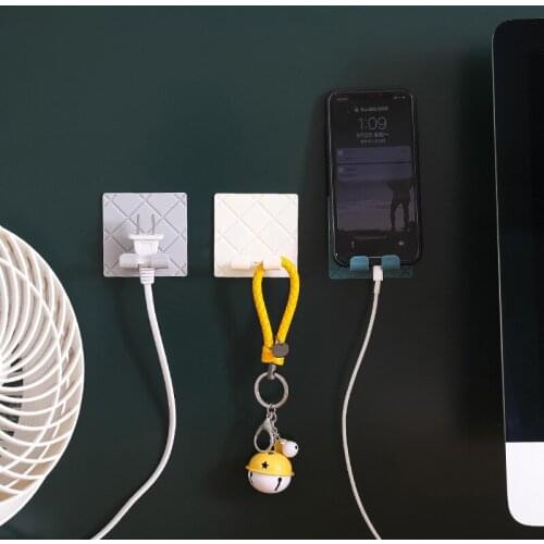 2Pcs Wall-Mounted Socket Power Cord Storage Hook Free Punch Plug Strong Adhesive Kitchen Bedroom Multifunctional Seamless Hook