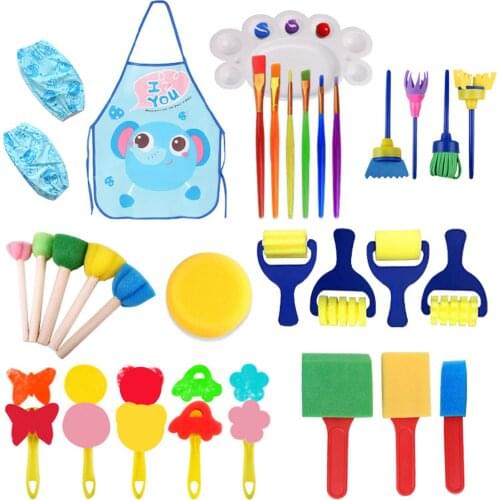 32pcs Kids Paint Sponges Early Learning Kids Toddlers Paint Brushes Sponge Stamps Foam Art Craft Drawing Tools Brush Set Pattern