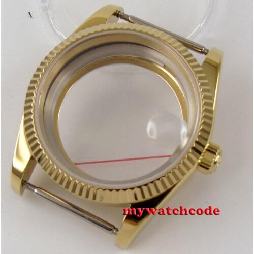 36mm Parnis gold plating 316L stainless steel watch case fit ETA2836 Miyota8205 automatic movement