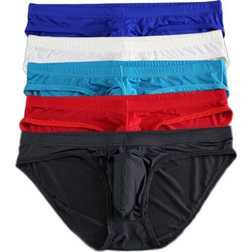 5PCS Man Underwear Sexy Ice Silky Briefs Panties Male Gay Penis Pouch Elephant Nose Jockstrap Bulge Low Waistline Soft Underwear