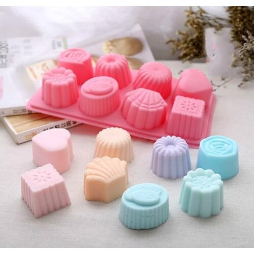 8 Silicone Cake Moulds Flower Shaped Lower Right Love Ice Cream Mould Pudding Snowy Mooncake Mould Baking Mould