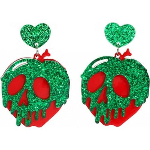 Halloween Acrylic Earrings Shiny Glitter Powder Heart Skull Head Rotten Poison Apple Heart Cool Earrings For Women Gift Jewelry