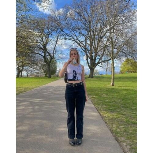 Harajuku Printed White Tank Top Y2K Aesthetic Sleeveless Sweats Tee E-girl Slim Fit Crop Top Mini Vest Punk Gothic Streetwear