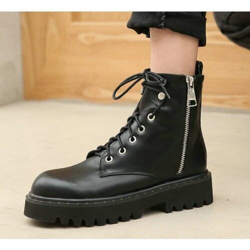 Platform Ankle Boots Autumn Winter Women Boots Comfortable Flat With Short Boots Fashion Metal Zipper Ladies Shoes