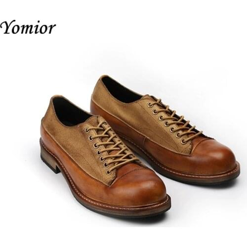 Yomior New Autumn Spring Handmade Men Shoes Round Toe Dress High Quality Ankle Boots Wings Tooling Cow Leather Motorcycle Boots