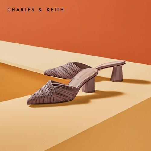 CHARLES＆KEITH New Arrival for Spring Summer 2020CK1-60580163Women Sandles Mules Pleated upper mid heel slippers