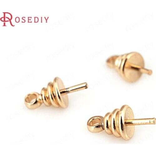 D044)10 pieces 24K Champagne Gold Color Brass Half hole Pearl Beads Connect Charms Beads Caps High Quality Jewelry Accessories