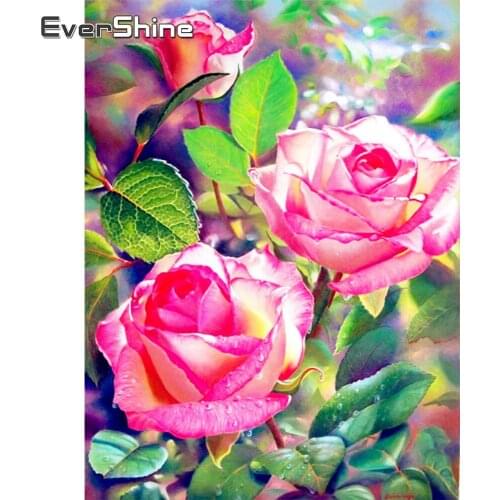 EverShine Diamond Painting Flowers Picture Of Rhinestones 5D Diamond Embroidery Rose Mosaic Art Set Cross Stitch Decor For Home