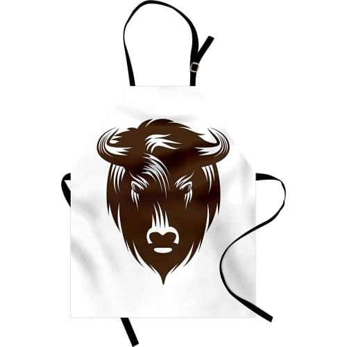 Bison Apron Earth Tones Horned Buffalo Head Wilderness Forest Animal Jungle Illustration Kitchen Bib Cooking Baking Gardening