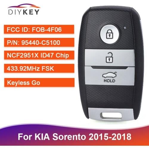DIYKEY FOB-4F06 95440-C5100 95440C5100 for KIA Sorento 2015 2016 2017 Keyless Go Smart Remote Car Key Fob 3 Button 433MHz ID47