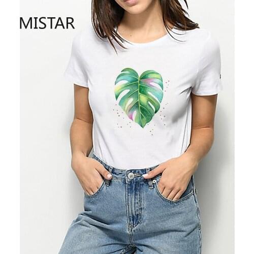 Elegant Green Banana Leaves Cactuses Summer White Casual Tshirt Printed Harajuku T-shirt Funny Graphic T shirt women clothes
